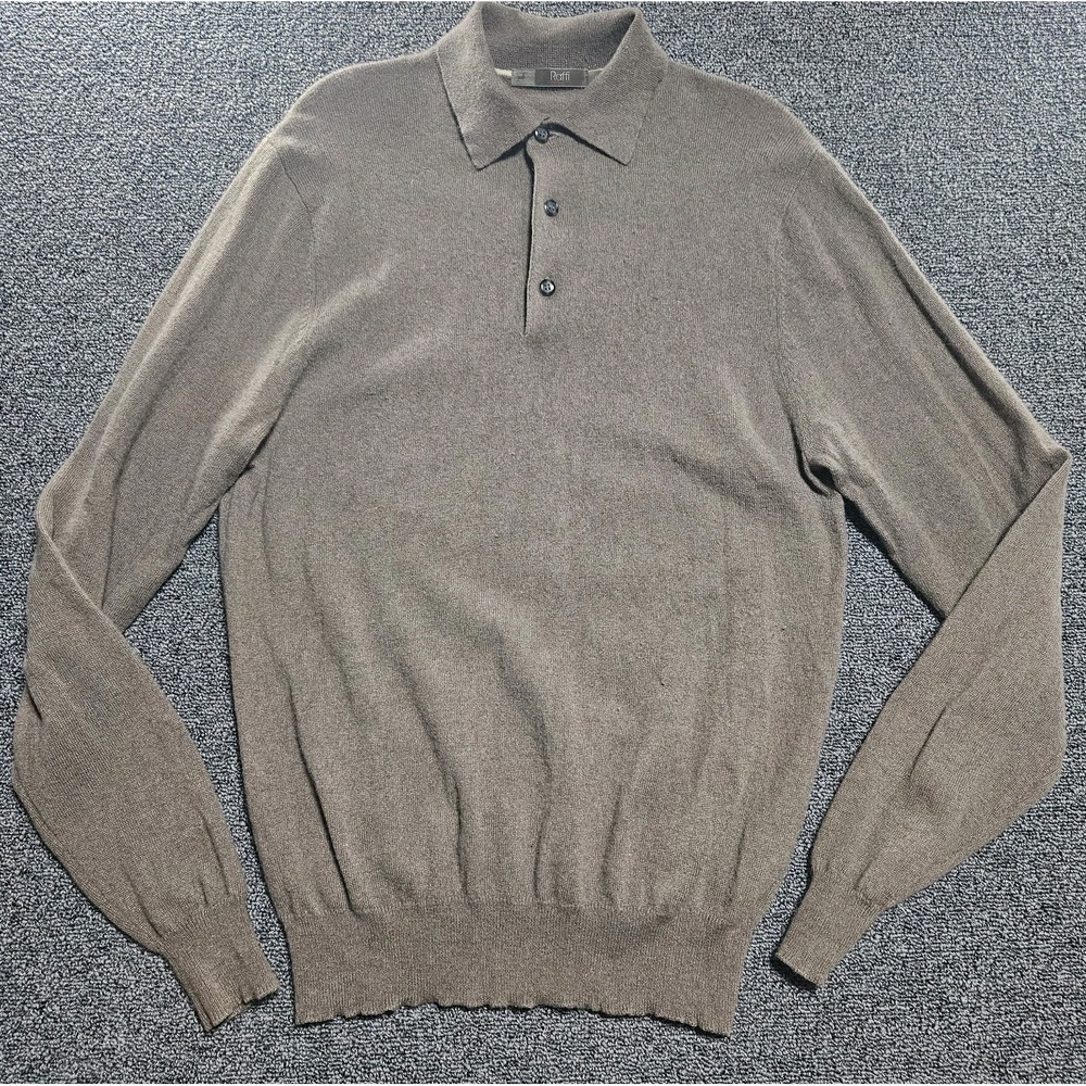 Raffi Cashmere Brown Buttoned Collared Polo Sweater Men's M 50 Luxury,‎ Regency